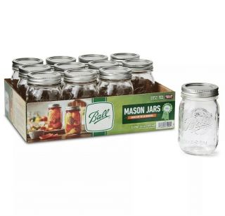 Ball Wide Mouth Pint Canning Mason Jars,  Lids & Bands Clear Glass,  16 Oz 12 - Pack