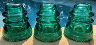 Hemingray 42 Green Glass Insulator Set Of 3 Cd 154