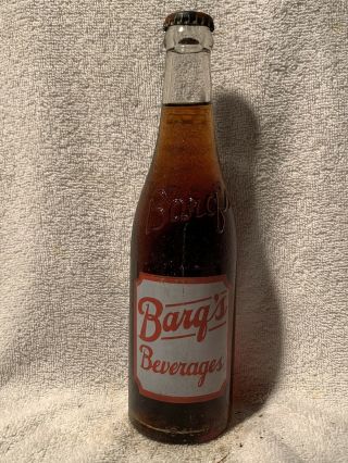 Rare Full 12oz Barq’s Root Beer Red And White Acl And Embossed Soda Bottle