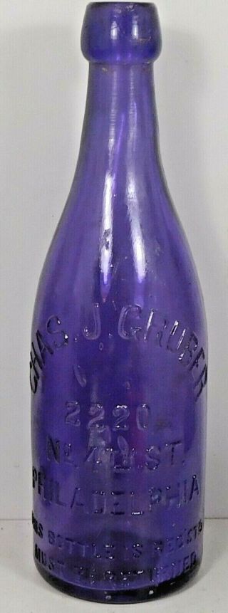 C1900 Purple - Amethyst Pre - Pro Beer Bottle - Chas J.  Gruber Philadelphia