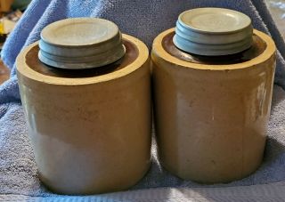 Pair Antique Macomb Pottery Co.  Canning Jars
