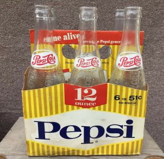 Vintage Pepsi Cola 6 - Pack Cardboard Carrier With Six 12 Oz Bottles