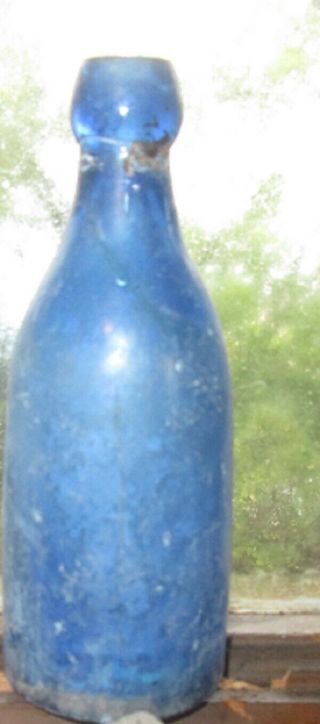 1870 ' s Squat Blob Top Cobalt Bottle,  WHH Chicago Ill.  William Hutchinson 2