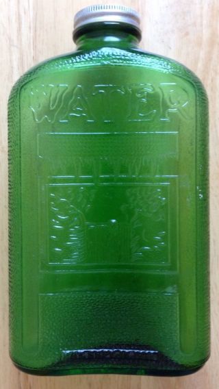 1930s - 1950s GREEN REFRIGERATOR WATER BOTTLE with CAP,  1 QUART,  OWENS,  VINTAGE 2