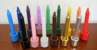 Wicca Pagan Set 15 Different Colors Ritual Chime Candles Matching Holders