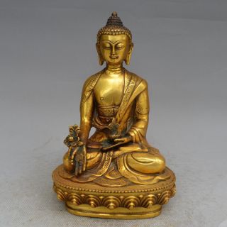 7.  9 " Tibet Buddhism Bronze Gilt Lotus Sakyamuni Shakyamuni Medicine Buddha Statue