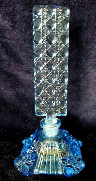 Art Deco Blue Cut Glass Perfume Bottle Czechoslovakia 1920s W Label