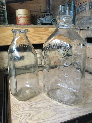 Vintage Quart & Half Gallon Milk Bottles Bowman Dairy Co Chicago Illinois Bottle