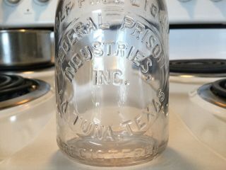 Vintage 1/2 Pt.  Federal Prison Industries Inc.  La Tuna,  Texas Milk Bottle
