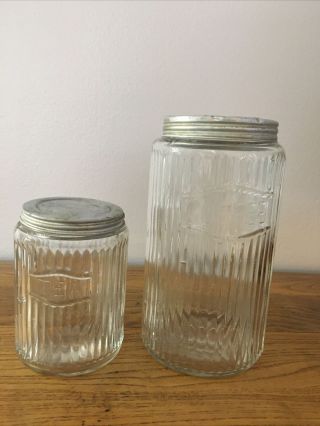 Vintage Hoosier Cabinet Ribbed Glass Jar Coffee And Tea Canisters