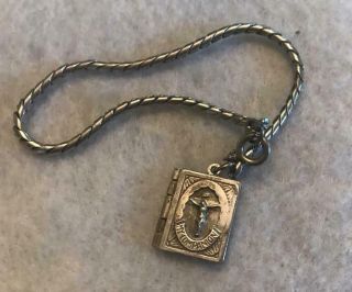 Antique Religious Medal Book Pendant Charm My Companion 1830 Virgin Mary Silver