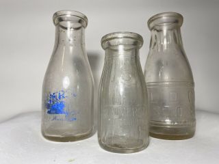 Vintage Milk Bottles: Riley’s Dairy Va Pint,  Ld Co Store Pint,  5 Cent Half Pint