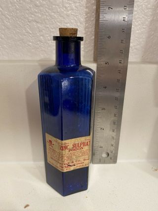 Old Hexagon Cobalt Blue Bottle Zinc Sulphate Poison Rexall Palo Alto,  Ca