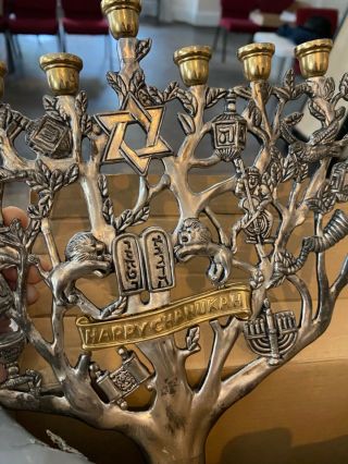 “happy Chanukah” Menorah Tree Of Life Candle Holder Godinger Art Co Silver Plate