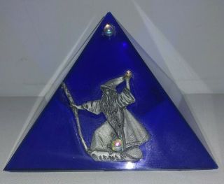 Kheops Wishing Pyramid Cobalt Blue Glass Pewter Wizard Design Mirror Floor 5.  75 "