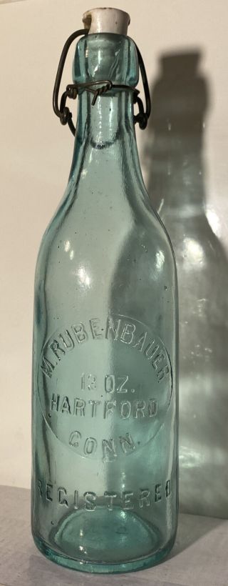 1890s M.  Rubenbauer 13oz Hartford,  Conn.  Blob Top Bottle With Bail.