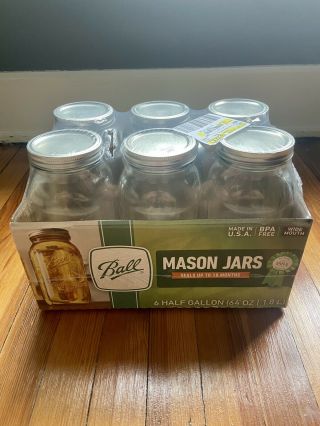 Ball Wide Mouth Mason Jars Canning Half Gallon 64 Oz Ea Clear Glass Jar 6 Pack