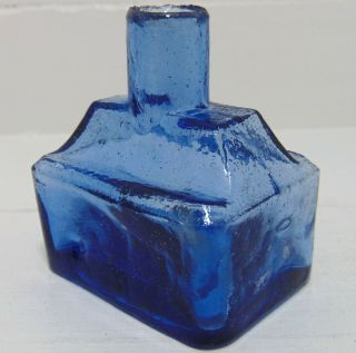 Copper - Blue Victorian Shear - Lip " Boat " Type Ink Bottle C1890 