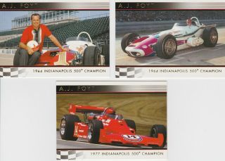 3 Different A.  J.  Foyt Indianapolis 500 Cards - $24 Book Value