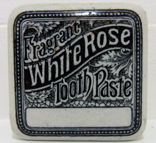 Square Fragrant White Rose Tooth Paste Pot Lid & Base c1900 ' s 2