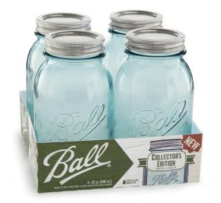 Ball Vintage Aqua Blue Mason Jars (set Of 4 - 32 Oz) Regular Mouth Collector’s