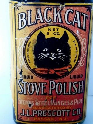 Antique Black Cat Liquid Stove Polish Bottle Label J.  L.  Prescott Co.