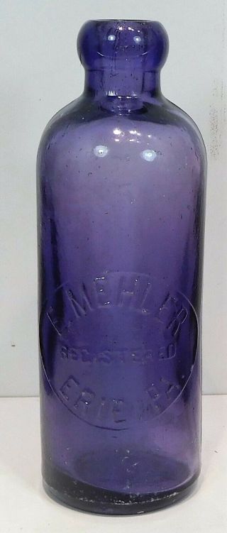C1900 Purple - Amethyst Hutch Soda Bottle - E.  Mehler Erie,  Pa.