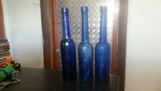 3 X 1900s Cobalt Blue Glass Bottles