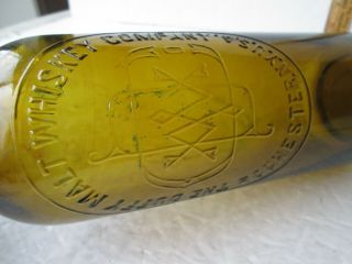 Antique Yellow - Olive Duffys Malt Whiskey Bottle Early A.  B.  M.  Circa 1890 - 1915