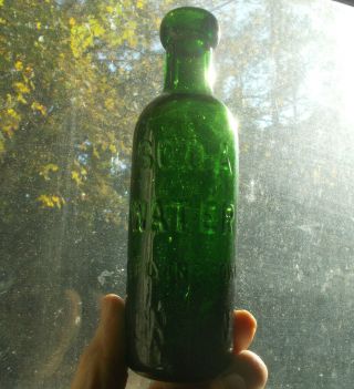 Soda Water Keep Lying Down London Deep Green Applied Blob Top 1890s Bottle