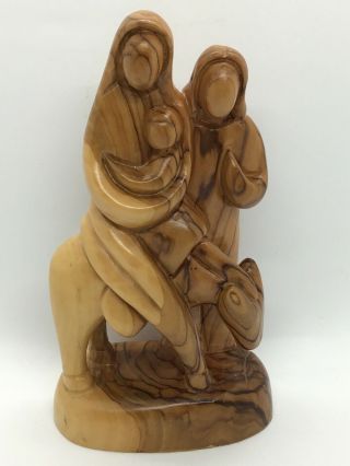 Vintage Hand Carved Olive Wood Baby Jesus Virgin Mary Joseph Donkey Jerusalem 7 "