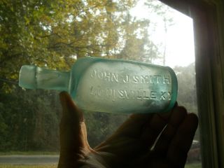Crude Civil War Era John J.  Smith Louisville 1860s Privy Dug Bottle Warped Side