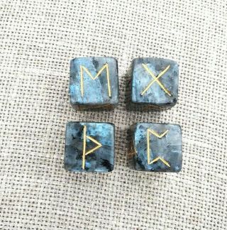 Viking Rune Set Of Labradorite With Blue Iridescence.  Elder Futhark Rune Cubs