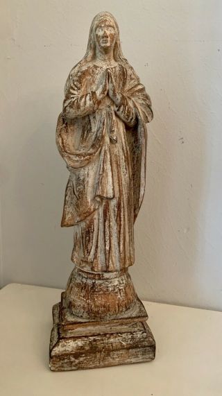 Vtg Brown Madonna Carved Wooden Statue Catholic 19”