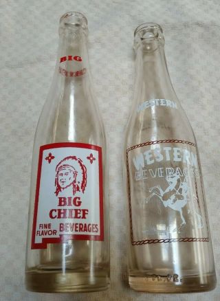 2 Mexico Acl Soda Bottles.  A 1953 Big Chief & A 1947 Western Beverages