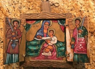 Ethiopian Coptic Christian Orthodox Wood Icon Triptych Hand Made