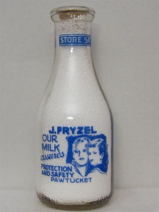 Trpq Milk Bottle J Fryzel Dairy Farm Pawtucket Ri Protection & Safety Var 2 Blue