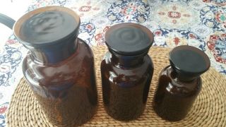 Restoration Hardware Deep Amber Glass Apothecary Pharmacy Jars Set Of 3