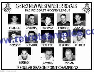 1951 - 52 Whl Westminster Royals Headshots Hockey Team Photo