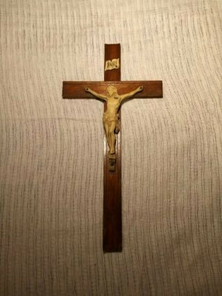 Large Jesus On The Cross Wood Ceramic Wall Hanging Crucifix Inri Religious