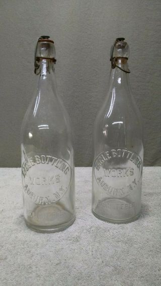 Antique Glass Soda Bottles W/ Blob Swing Tops - (eagle Bottling Ny)