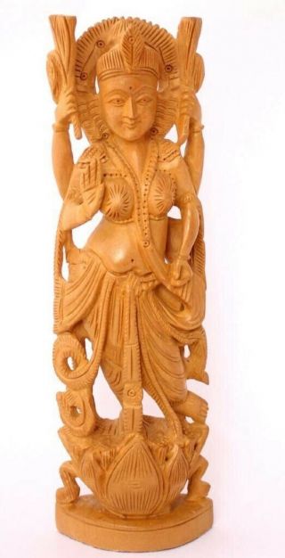 Hand Carved Usa Wood Craft Goddess Lakshmi Sculpture Wooden Statue Idol Aiws168