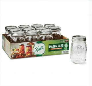 Ball Regular Mouth Pint Glass Mason Jars With Lids And Bands,  16 Oz,  12 Count