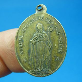 Saint Augustine & Saint Monica Bronze Antique Medal Pendant Religious Charm
