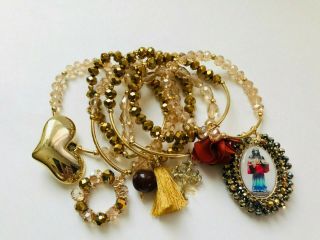 Santa Muerte 7 Potencias Semanario Bracelets Color Peach And Gold