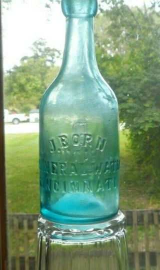 Dark Blue/aqua Iron Pontil " J.  Born Mineral Water Cincinnati Opp.  Large B Tbins "