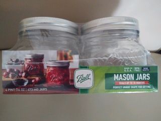 L@@k (3 Packs Of 4) Ball Mason Jars Wide Mouth Pint Jars (16 Oz) - 12 Jars