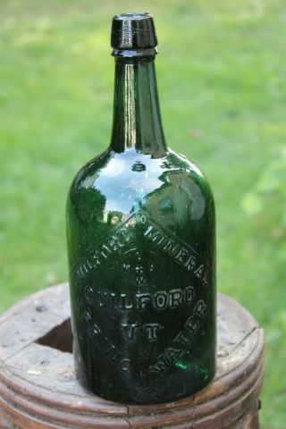 Guilford Vt Mineral Spring Water Bottle,  Emerald Green Glass,  No Chips (2)