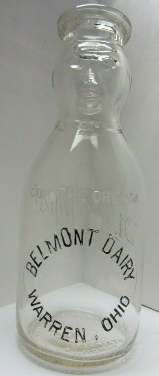 Belmont Dairy - Cop The Cream - Embossed Quart Milk - Warren Ohio.