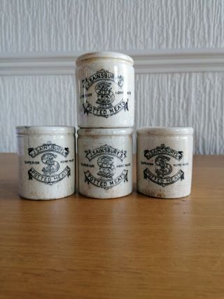 4 Old J.  Sainsbury Potted Meat Pots